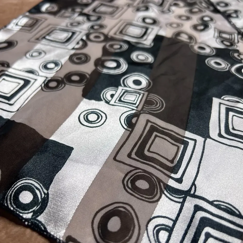 Vintage 90s Black & White Geometric Print Satin Scarf Rectangle Y2K McBling Euro